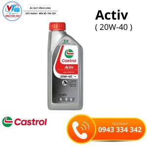 Nhớt Castrol Activ 20W-40 dành cho xe máy, giúp bảo vệ động cơ và vận hành êm ái. Mua nhớt Castrol chính hãng tại Vĩnh Long, phục vụ 24/7